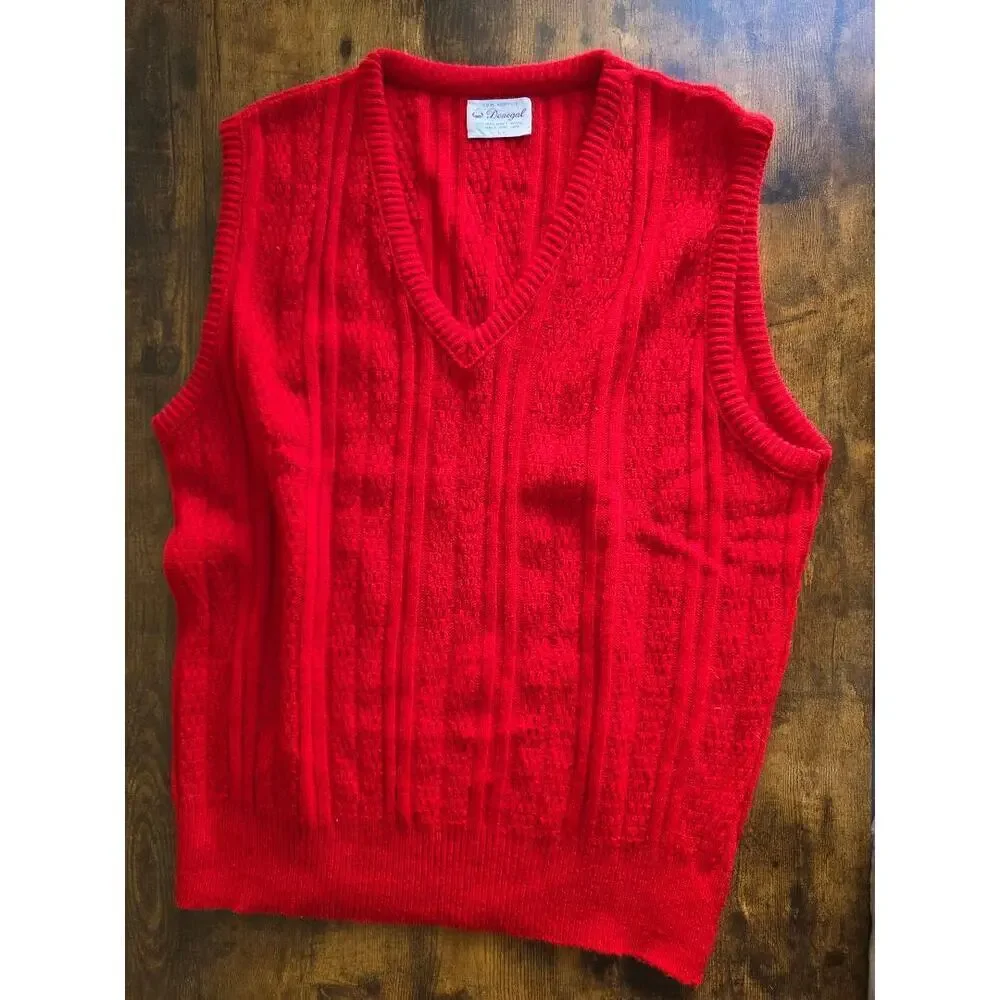 Vintage Red Knit Sweater Vest by Donegal – Size L